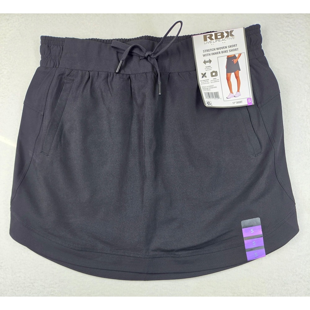 RBX Active Women Black Stretch Woven Skort with Inner Bike Short Size S 17 Inch